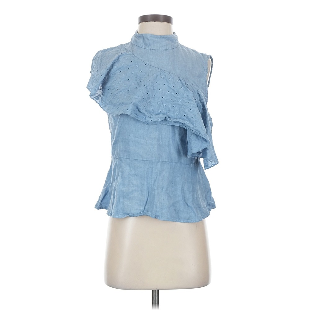 Laura Bianchi Asymmetrical Eyelet‎ Ruffle Top Womens S Blue Coquettegirl Boho - Picture 2 of 6